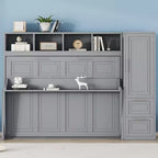 Lit escamotable grand lit/Queen, lit mural d'armoire en bois avec placard et tiroirs, lit pliant pour chambre d'amis, petite chambre