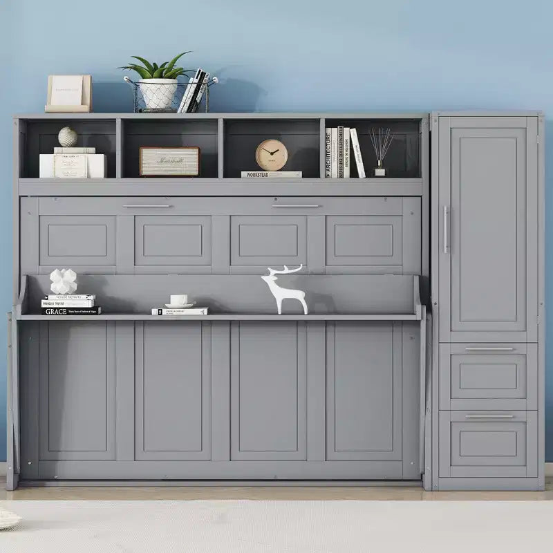 Lit escamotable grand lit/Queen, lit mural d'armoire en bois avec placard et tiroirs, lit pliant pour chambre d'amis, petite chambre