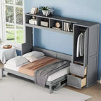Lit escamotable grand lit/Queen, lit mural d'armoire en bois avec placard et tiroirs, lit pliant pour chambre d'amis, petite chambre
