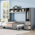 Full/Queen Murphy Bed, Wooden Cabinet Bed Wall Bed with Closet and Drawers, Folding Bed for Guest Room Small Room