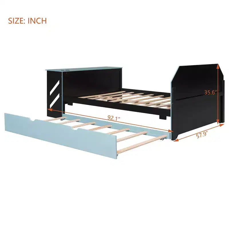 Lit de repos Luxystar pleine grandeur avec bureau intégré, chargement USB et lit gigogne double, lit multifonctionnel peu encombrant pour chambre d'amis et jeux