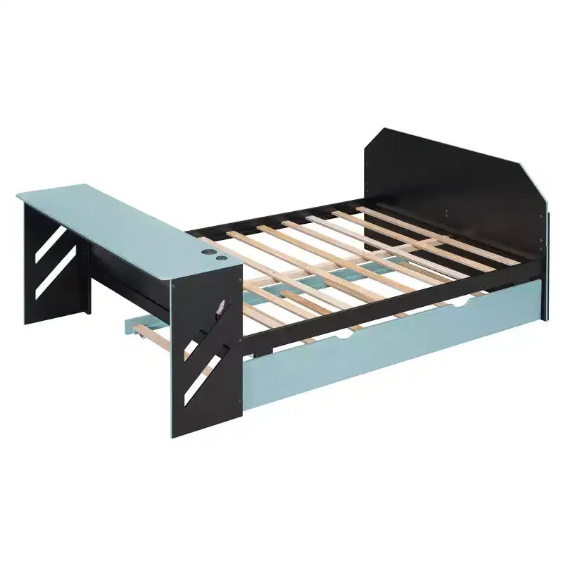 Lit de repos Luxystar pleine grandeur avec bureau intégré, chargement USB et lit gigogne double, lit multifonctionnel peu encombrant pour chambre d'amis et jeux