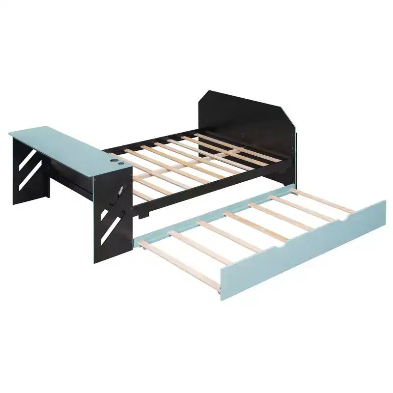 Lit de repos Luxystar pleine grandeur avec bureau intégré, chargement USB et lit gigogne double, lit multifonctionnel peu encombrant pour chambre d'amis et jeux