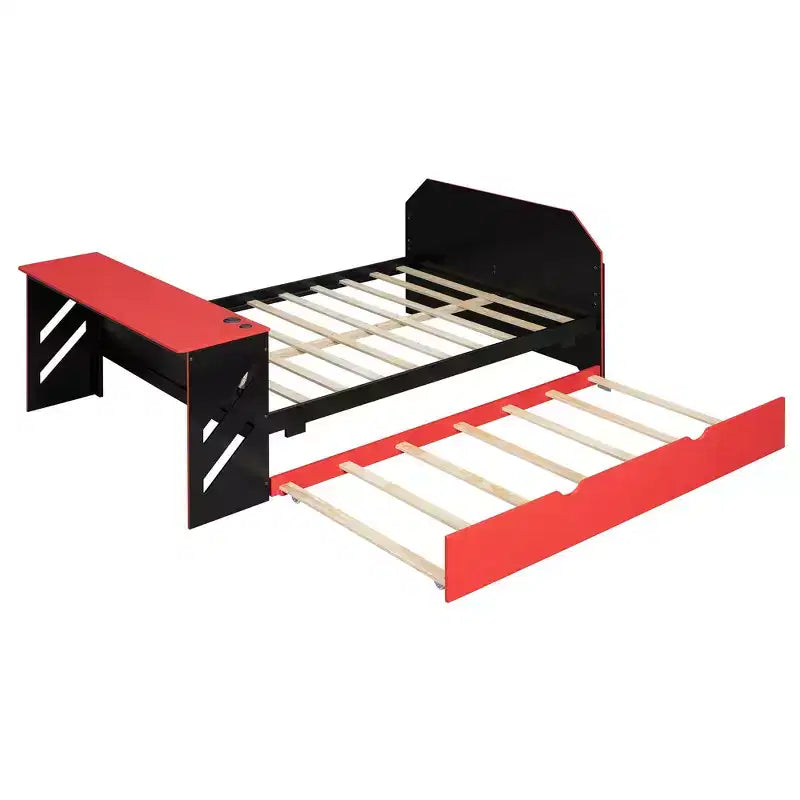 Lit de repos Luxystar pleine grandeur avec bureau intégré, chargement USB et lit gigogne double, lit multifonctionnel peu encombrant pour chambre d'amis et jeux