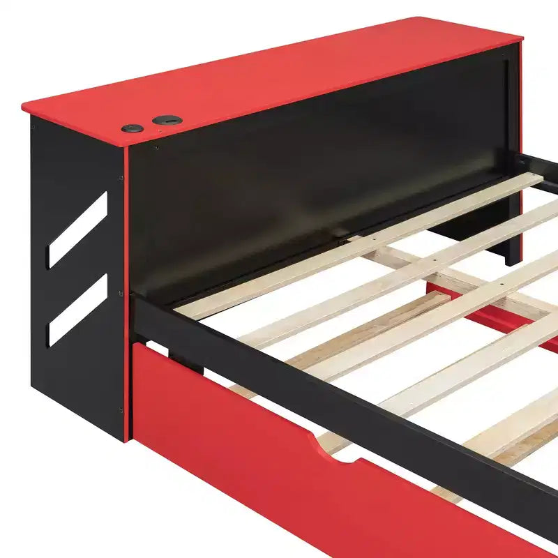 Lit de repos Luxystar pleine grandeur avec bureau intégré, chargement USB et lit gigogne double, lit multifonctionnel peu encombrant pour chambre d'amis et jeux
