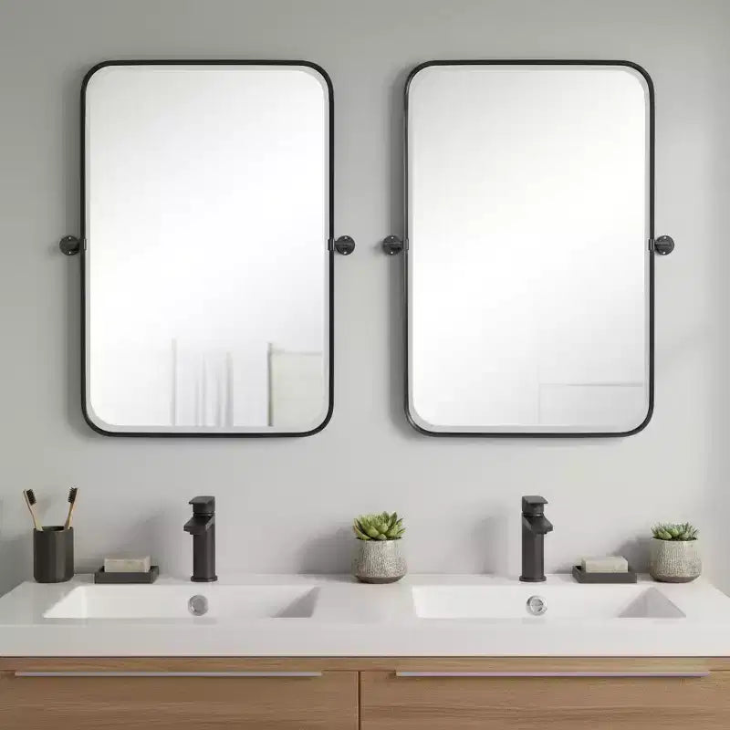HomeRoots Lot de deux miroirs d'appoint de 32 po avec cadre en métal noir
