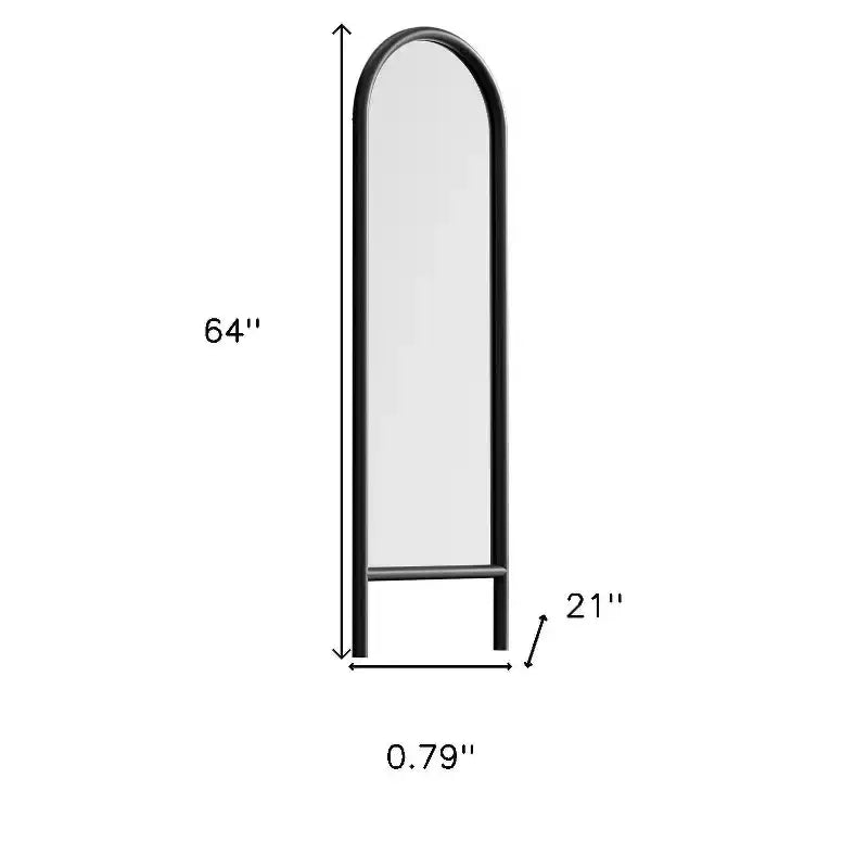 Miroir sur pied HomeRoots 64" en bois massif noir, cadre arche et échelle penchée