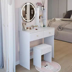 Coiffeuse avec miroir et lumières, ensemble tabouret capitonnéTrois modes de commutateur tactile de couleurRangement grande capacité multicoucheConvient aux petits espaces