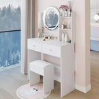 Coiffeuse avec miroir et lumières, ensemble tabouret capitonnéTrois modes de commutateur tactile de couleurRangement grande capacité multicoucheConvient aux petits espaces