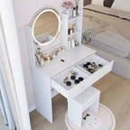 Coiffeuse avec miroir et lumières, ensemble tabouret capitonnéTrois modes de commutateur tactile de couleurRangement grande capacité multicoucheConvient aux petits espaces