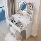 Coiffeuse avec miroir et lumières, ensemble tabouret capitonnéTrois modes de commutateur tactile de couleurRangement grande capacité multicoucheConvient aux petits espaces