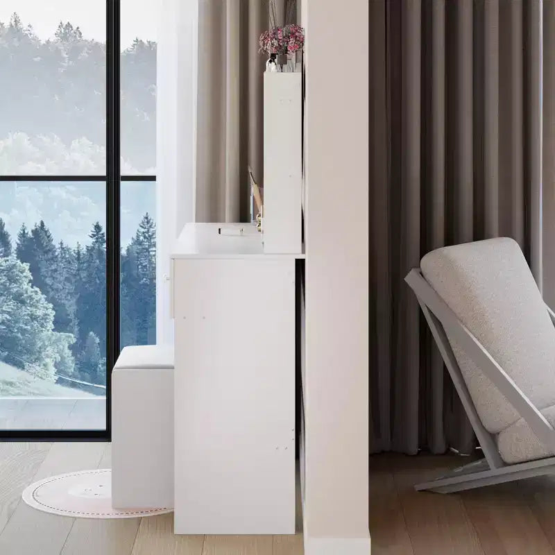 Coiffeuse avec miroir et lumières, ensemble tabouret capitonnéTrois modes de commutateur tactile de couleurRangement grande capacité multicoucheConvient aux petits espaces