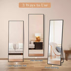 MAYEERTY Miroir pleine longueur rectangulaire moderne de 58 pouces avec cadre en alliage d'aluminium, sur pied, couleur noire
