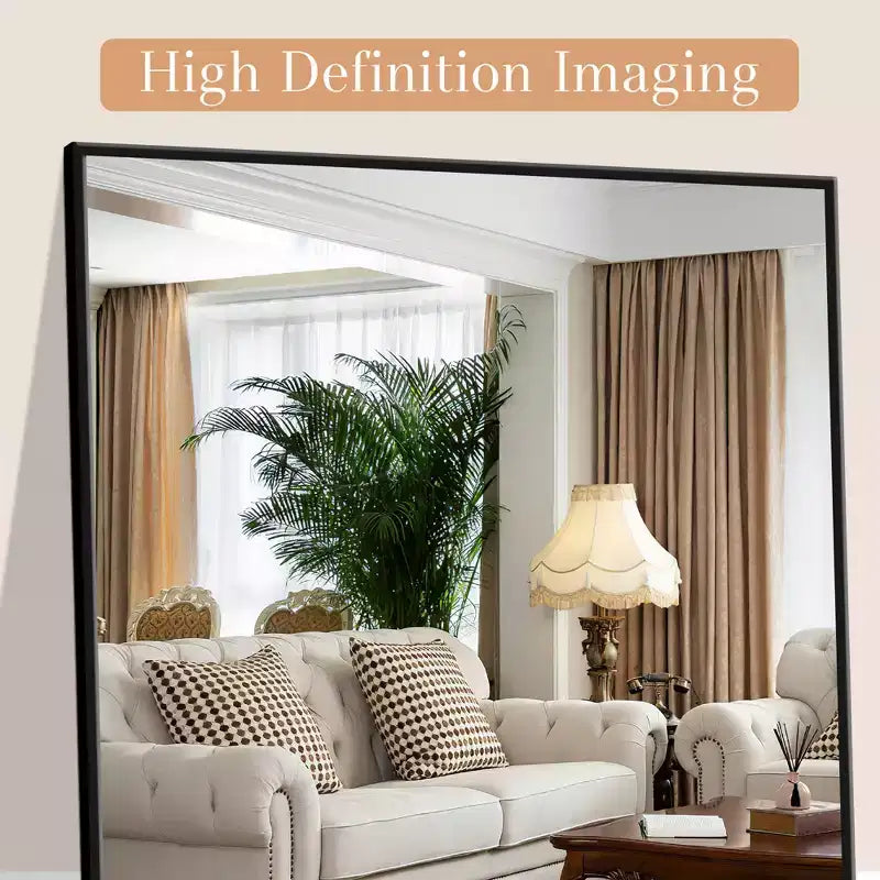 MAYEERTY Miroir pleine longueur rectangulaire moderne de 58 pouces avec cadre en alliage d'aluminium, sur pied, couleur noire