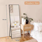 MAYEERTY Miroir pleine longueur rectangulaire moderne de 58 pouces avec cadre en alliage d'aluminium, sur pied, couleur noire