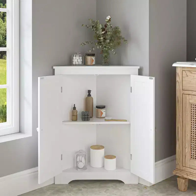 Meuble de Rangement d'Angle, Organisateur Étroit Moderne avec Étagère Réglable, 2 Portes avec Boutons Argentés, Meuble Bas pour Salon et Cuisine