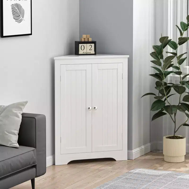Meuble de Rangement d'Angle, Organisateur Étroit Moderne avec Étagère Réglable, 2 Portes avec Boutons Argentés, Meuble Bas pour Salon et Cuisine