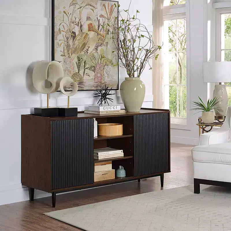 GDFStudio Duane 59 Mid-Century Modern 2-Door Sideboard Buffet with Metal Legs