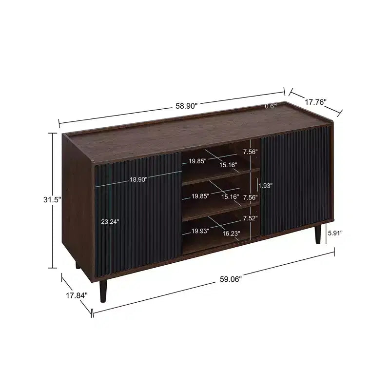 GDFStudio Duane, buffet/bahut moderne mi-siècle à 2 portes avec pieds en métal, 149,86 cm