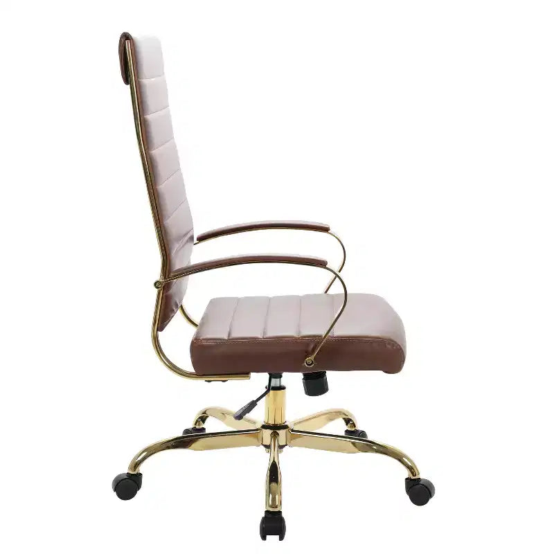 HomeStock - Chaise de bureau en similicuir brun, hauteur et inclinaison réglables, 91 cm H