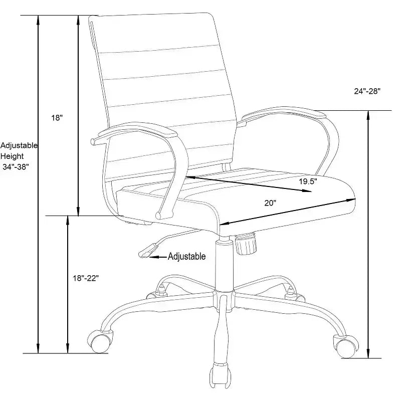 HomeStock Chaise de bureau à hauteur fixe de 98 cm, en similicuir noir, avec roulettes