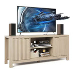 Meuble TV cannelé pour téléviseur de 65 pouces, console moderne avec étagères ouvertes, meuble de divertissement robuste, pour salon, chambre à coucher
