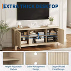 Meuble TV cannelé pour téléviseur de 65 pouces, console moderne avec étagères ouvertes, meuble de divertissement robuste, pour salon, chambre à coucher