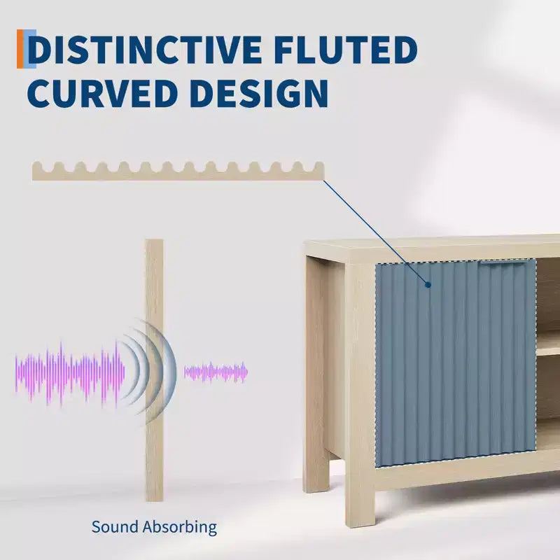 Meuble TV cannelé pour téléviseur de 65 pouces, console moderne avec étagères ouvertes, meuble de divertissement robuste, pour salon, chambre à coucher