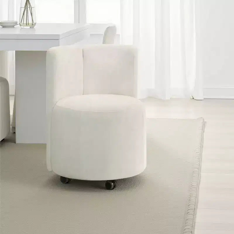 Royal Hampton Dining Side Chair Set of 2, Rolling Caster Wheels, White Chenille