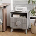 Fluted Wood Nightstands with Charging Station, 2 Drawers & Open Shelf for Bedroom or Living Room