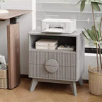 Fluted Wood Nightstands with Charging Station, 2 Drawers & Open Shelf for Bedroom or Living Room