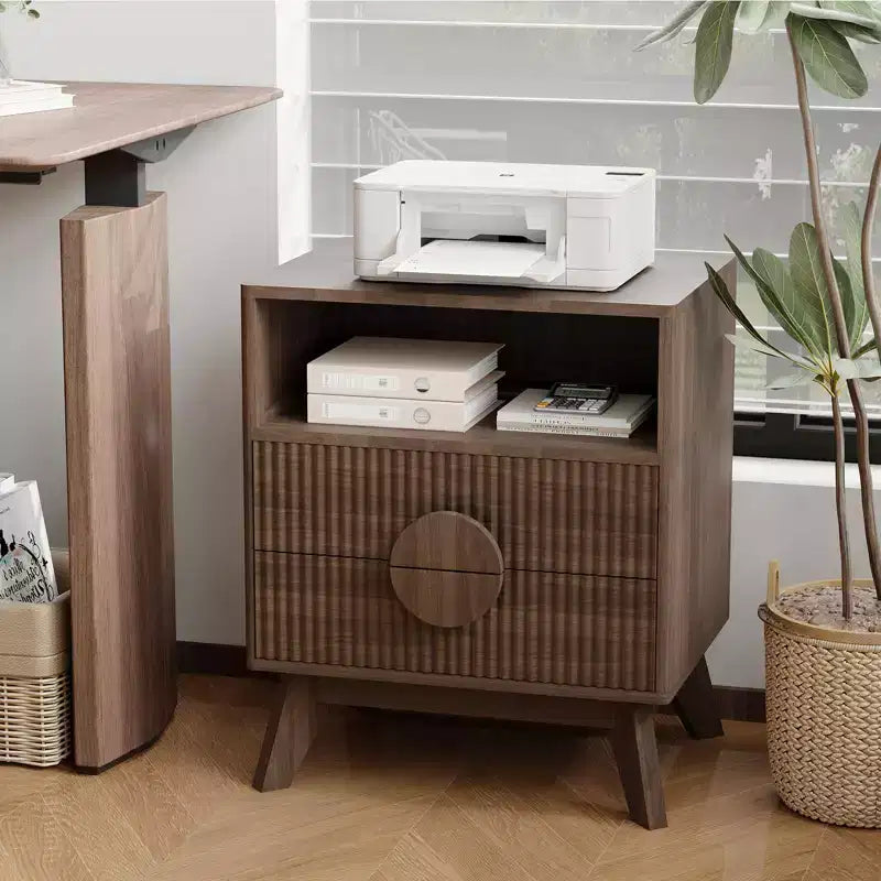 Tables de Chevet en Bois Cannelé avec Station de Charge, 2 Tiroirs et Étagère Ouverte pour Chambre ou Salon