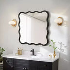 Wavy Wall Mounted Mirror with Wooden Beveled Edge, Hangs Horizontally or Vertically, Ideal for Bathroom, Dressing Table or Living Room Decor