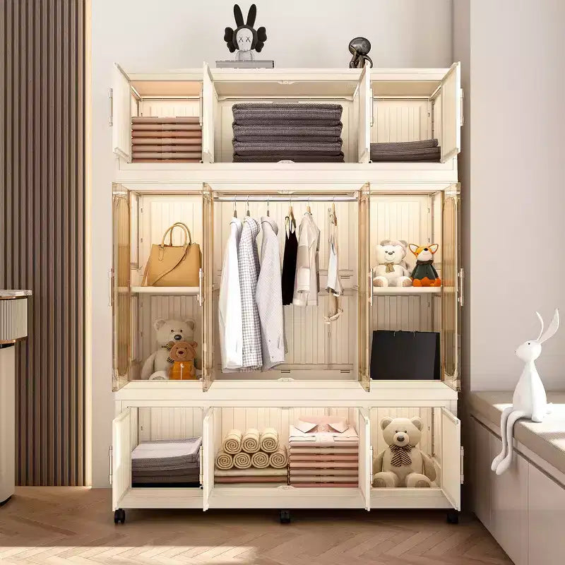 Organisateur de rangement Whisen pour penderie, commode à vêtements, 9 portes magnétiques - 9 cubes et 1 tringle à suspendre, 6 cintres