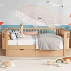 Lit plateforme en bois double/grand format pour enfants, lit bas avec barrières de sécurité et tiroirs de rangement pour chambre à coucher - ModernLuxe