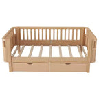 Lit plateforme en bois double/grand format pour enfants, lit bas avec barrières de sécurité et tiroirs de rangement pour chambre à coucher - ModernLuxe
