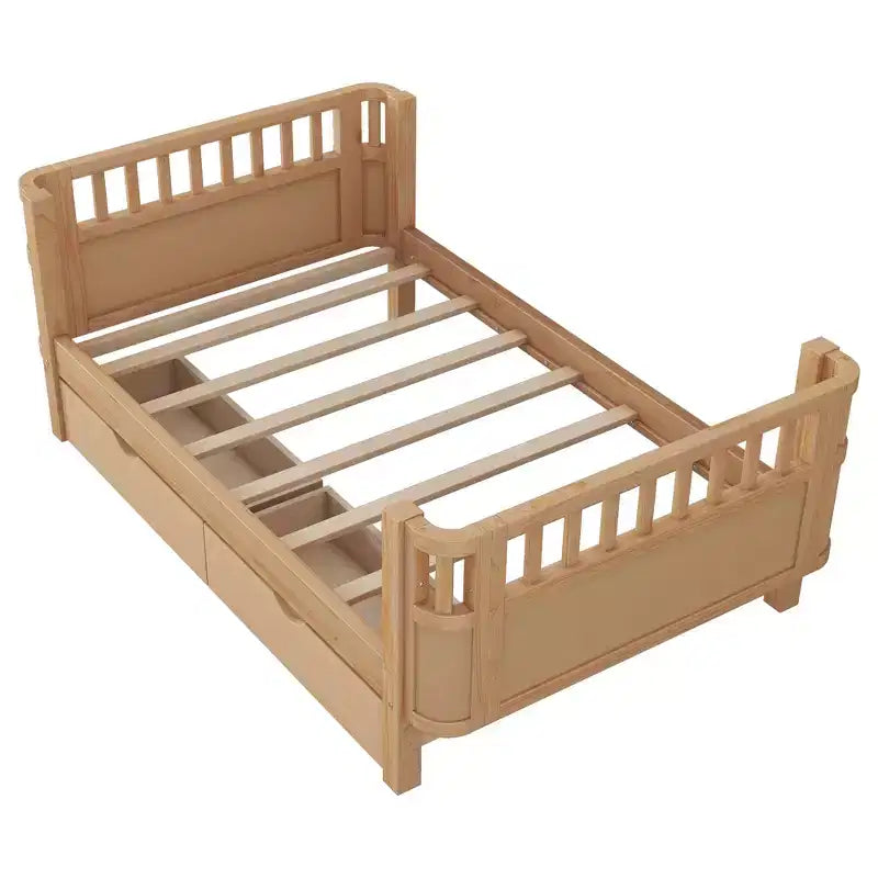 Lit plateforme en bois double/grand format pour enfants, lit bas avec barrières de sécurité et tiroirs de rangement pour chambre à coucher - ModernLuxe