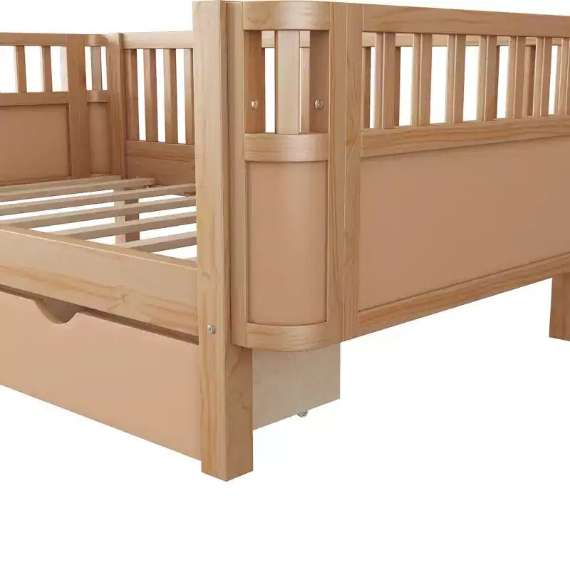 Lit plateforme en bois double/grand format pour enfants, lit bas avec barrières de sécurité et tiroirs de rangement pour chambre à coucher - ModernLuxe