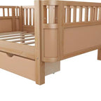 Lit plateforme en bois double/grand format pour enfants, lit bas avec barrières de sécurité et tiroirs de rangement pour chambre à coucher - ModernLuxe