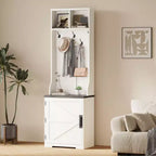 Meuble à chaussures de style rustique pour entrée avec rangement compact pour manteaux, doté de 5 patères, comprend un espace de rangement pour chaussures, idéal pour les entrées et les couloirs.
