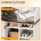 Meuble à chaussures de style rustique pour entrée avec rangement compact pour manteaux, doté de 5 patères, comprend un espace de rangement pour chaussures, idéal pour les entrées et les couloirs.