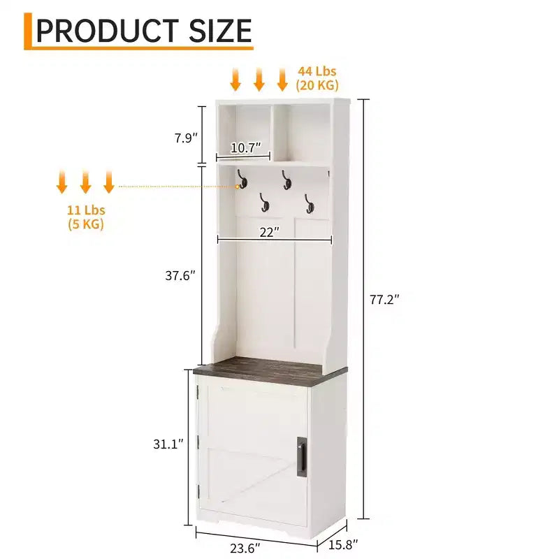Meuble à chaussures de style rustique pour entrée avec rangement compact pour manteaux, doté de 5 patères, comprend un espace de rangement pour chaussures, idéal pour les entrées et les couloirs.