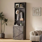 Meuble à chaussures de style rustique pour entrée avec rangement compact pour manteaux, doté de 5 patères, comprend un espace de rangement pour chaussures, idéal pour les entrées et les couloirs.