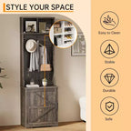 Meuble à chaussures de style rustique pour entrée avec rangement compact pour manteaux, doté de 5 patères, comprend un espace de rangement pour chaussures, idéal pour les entrées et les couloirs.