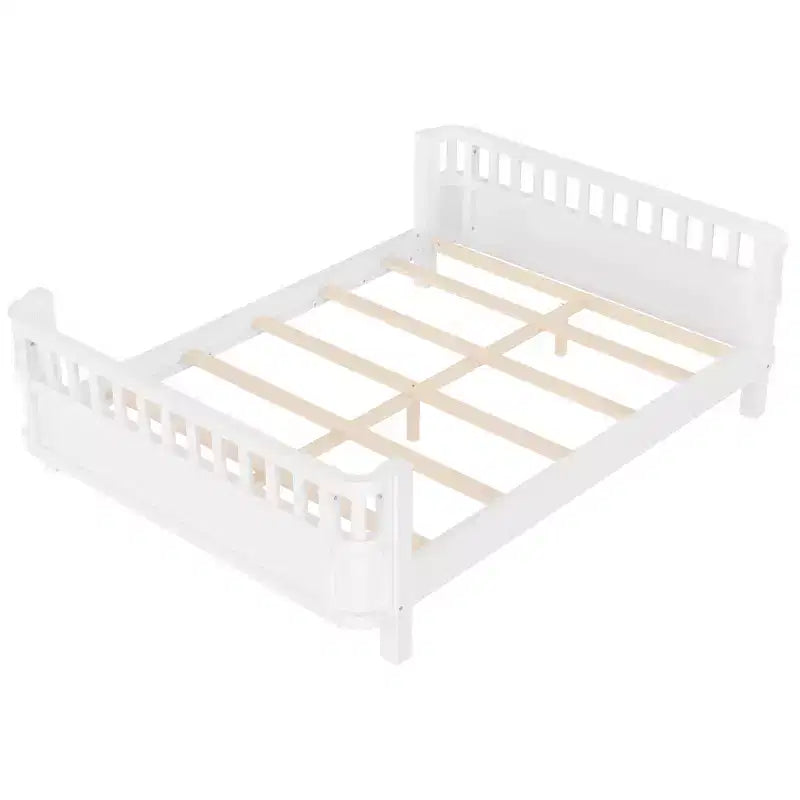 Lit plateforme intégral Bellemave avec barrières de sécurité et clôture amovible, lit plateforme en bois massif pour enfants, blanc