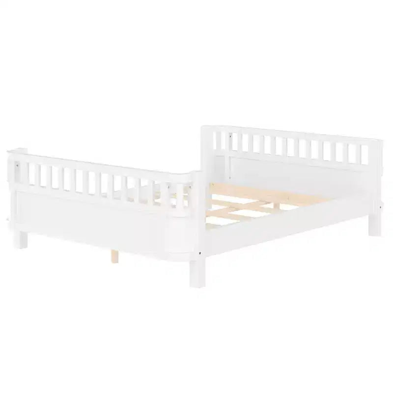 Lit plateforme intégral Bellemave avec barrières de sécurité et clôture amovible, lit plateforme en bois massif pour enfants, blanc