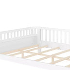 Lit plateforme intégral Bellemave avec barrières de sécurité et clôture amovible, lit plateforme en bois massif pour enfants, blanc