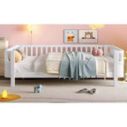 Lit plateforme intégral Bellemave avec barrières de sécurité et clôture amovible, lit plateforme en bois massif pour enfants, blanc