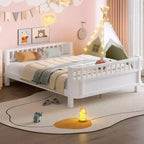Lit plateforme intégral Bellemave avec barrières de sécurité et clôture amovible, lit plateforme en bois massif pour enfants, blanc