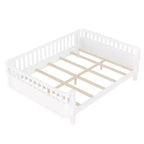 Lit plateforme intégral Bellemave avec barrières de sécurité et clôture amovible, lit plateforme en bois massif pour enfants, blanc